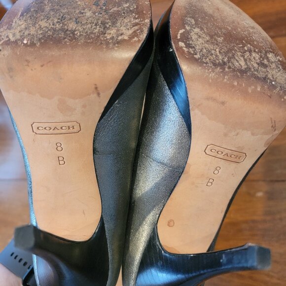 Coach Bergen Metallic Gray Pointy Toe Platform Heels with Rose Embellishment - Picture 12 of 15